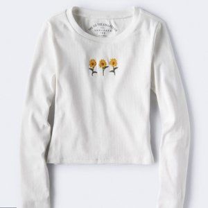 Long Sleeve Sunflower Trio Cropped Shrunken Tee